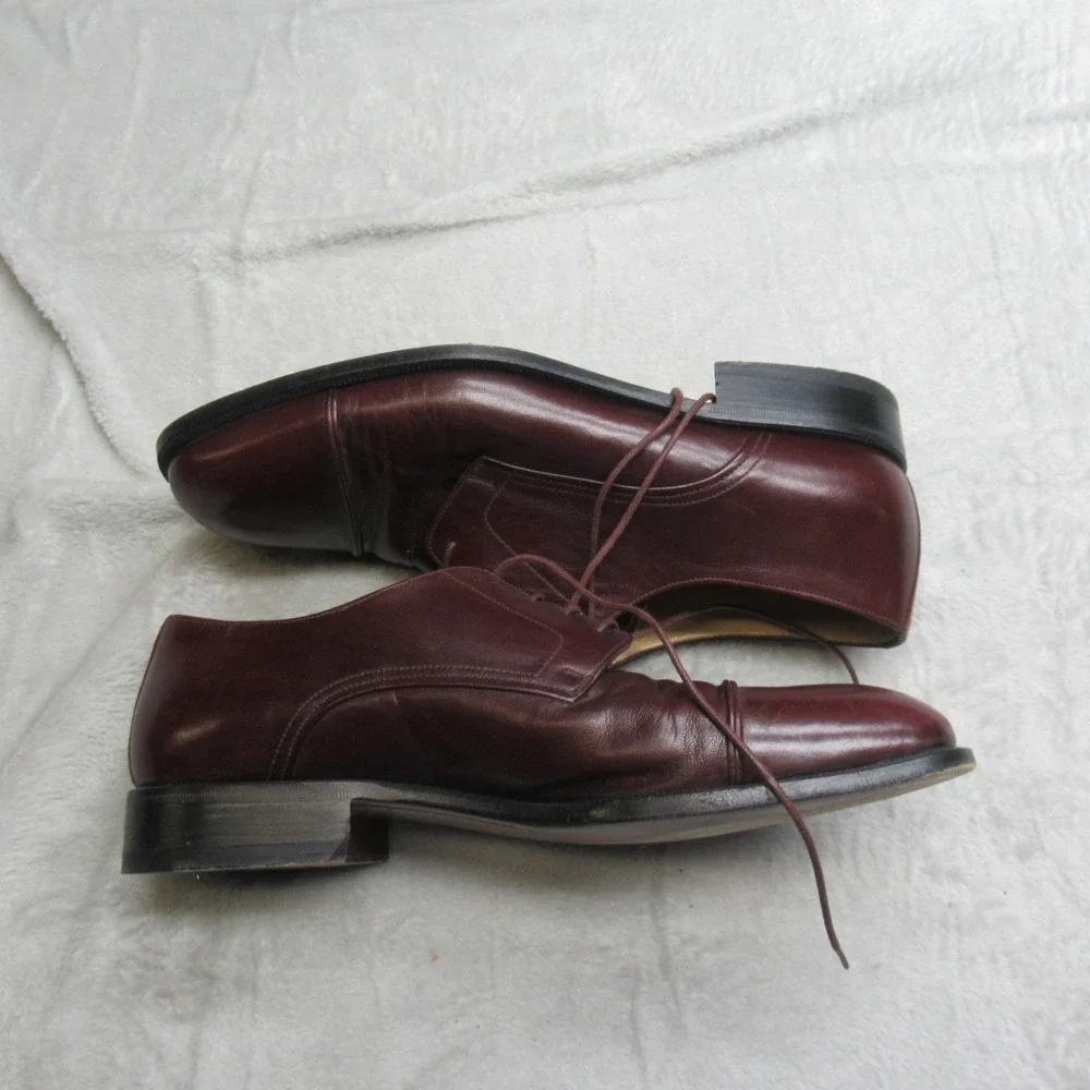 Pincipe Men 10D Dress Shoes Burgundy Leather Cap Toe Oxford Lace-Up Formal Italy